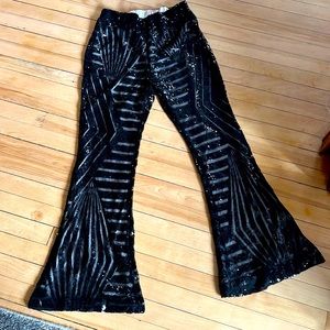 Black sequin bell bottoms